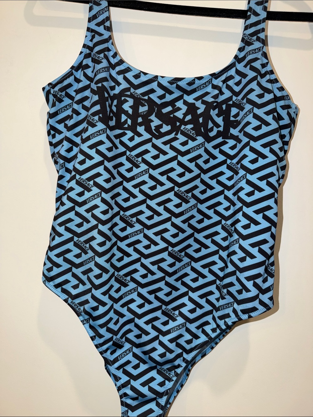 Versace Blue & Black Logo Greca One Piece Swimsuit, - Picture 2 of 10